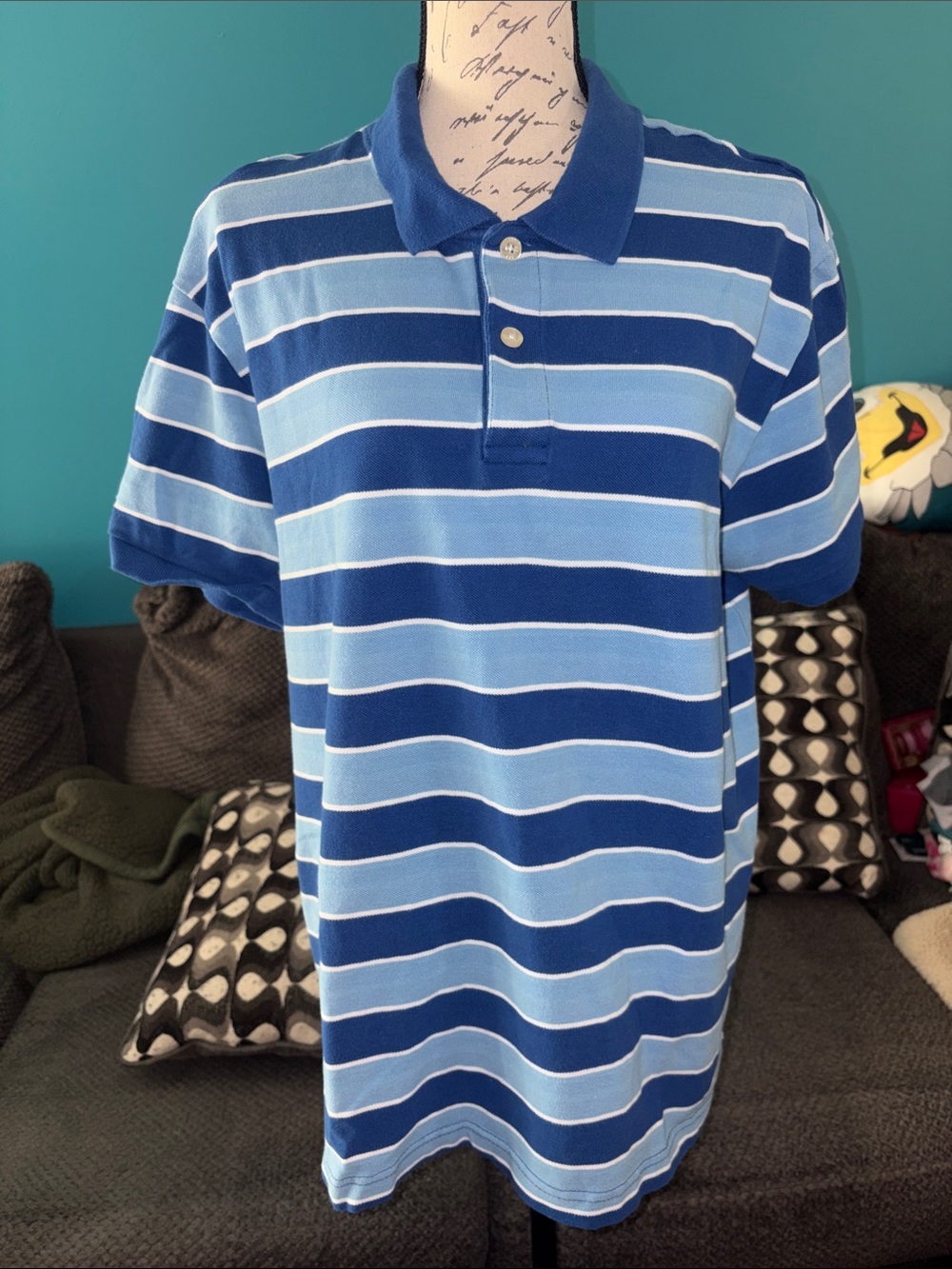 🎉4 for $20 Gap Men's Blue Striped Polo Shirt, XXL